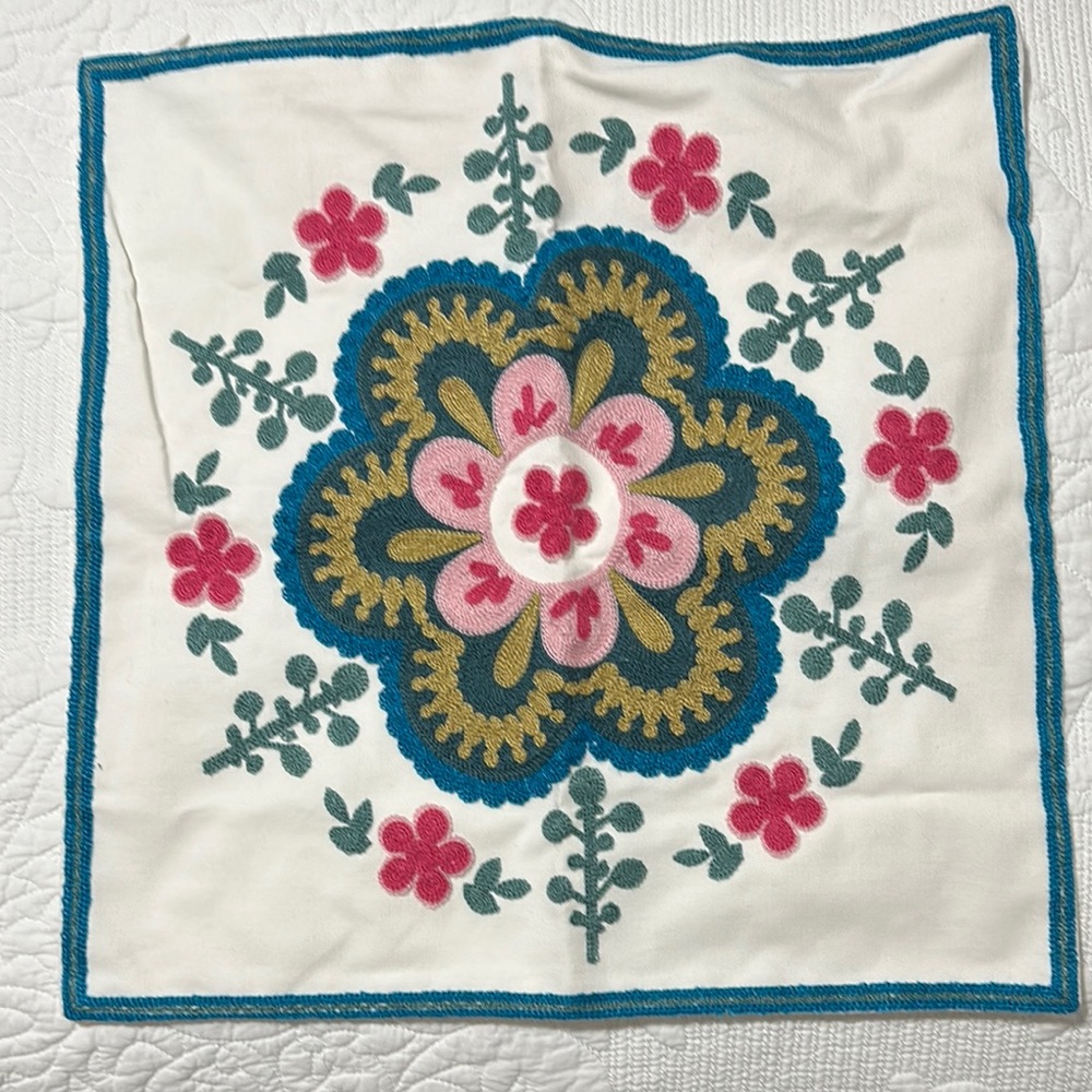 Floral Embroidered Square 20x20 Pillow Cover